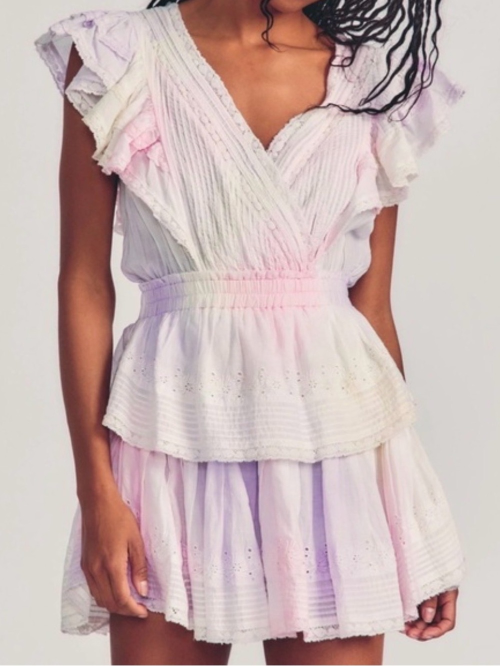LoveShackFancy Pastel Tie-Dye Ruffled Mini Dress